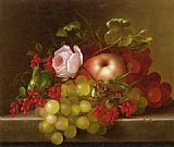 Grapes Canvas Paintings - Still Life with Peach_ Grapes and Rosehips